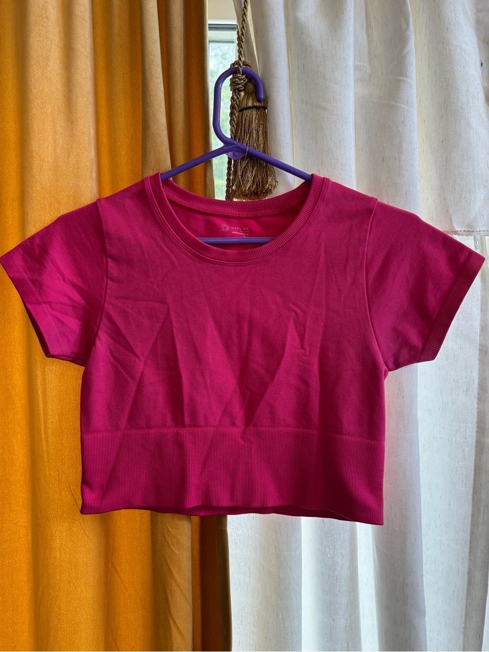 aerie Fuchsia Short Sleeve Crop Top